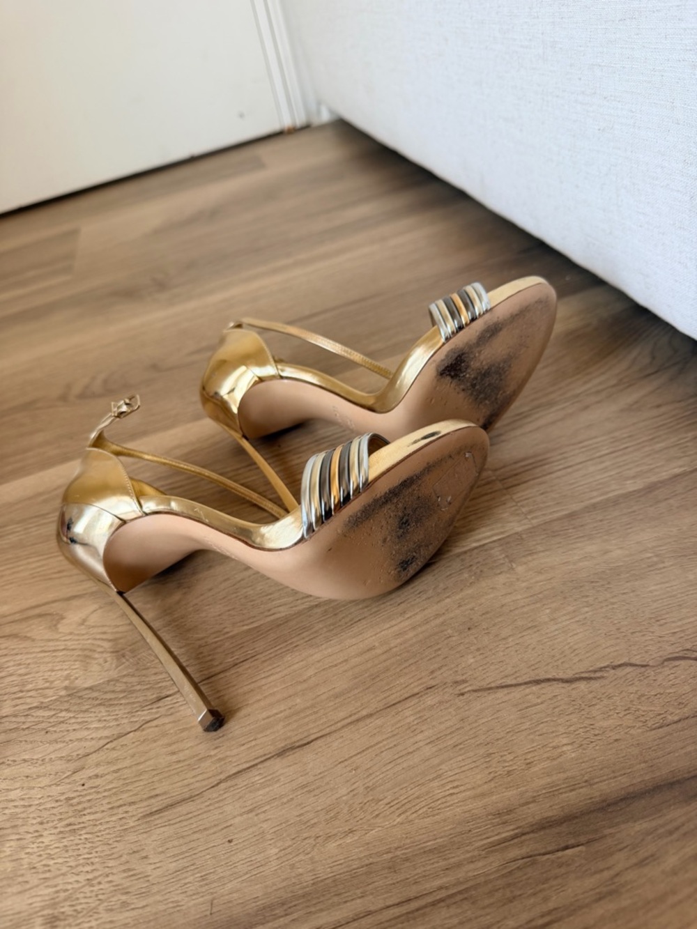 Casadei Metallic Gold Strappy High-Heel Sandals - Picture 4 of 4